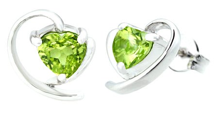 Heart Shape Peridot Earrings Sterling Silver