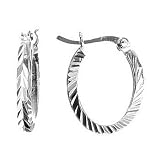 Sterling Silver Square Diamond Cut Click Top Hoop Earring