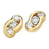 14K Yellow Gold Created Moissanite 3 Stone Earring