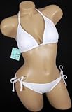 Cute Bathing Suit Sexy Solid White Triangle Top with Tie Side String Bikini 2 pc Swimsuit Set
