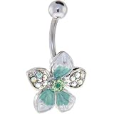 Green Jeweled FLOWER PETAL Belly Ring