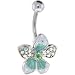 Green Jeweled FLOWER PETAL Belly Ring