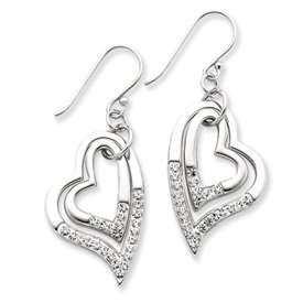 Sterling Silver w/ Swarovski Crystal Heart Earrings