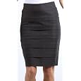 Knee Length Tiered Sleek Stretch Skirt ( Choose Black, Charcoal or Brown )