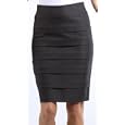 Knee Length Tiered Sleek Stretch Skirt ( Choose Black, Charcoal or Brown )