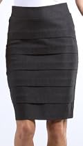 Knee Length Tiered Sleek Stretch Skirt ( Choose Black, Charcoal or Brown )