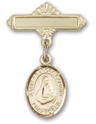 14kt Gold Baby Badge with St. Frances Cabrini Charm and Polished Badge Pin