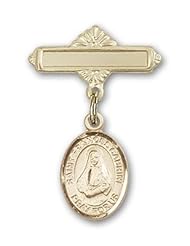 14K Gold Baby Badge with St. Frances Cabrini Charm and Polished Badge Pin