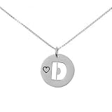Sterling Silver Stencil D Initial Disc Pendant on 16in Box Chain Necklace