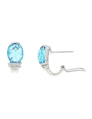 6.97CTW 14K White Gold Genuine Natural Blue Topaz and Diamond French Clip Earrings