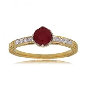 14K Yellow Gold Vintage Retro Ring w Ruby and Diamonds by GemAffair