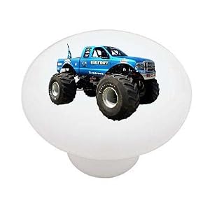 Blue Monster Truck Decorative High Gloss Ceramic Drawer Knob by
