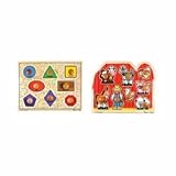 Melissa  Doug Large Shapes and Large Farm Wooden Jumbo Knob Puzzle Bundle