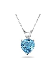 6mm Heart Blue Topaz and Diamond Stud Pendant in 14K White Gold