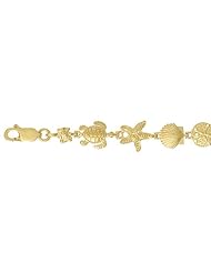 Gold Nautical Braclt Bracelet Turtle,sanddollar,shell & Starfish Bracelet High Polish&