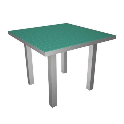 Polywood Euro All-Weather Dining Table, Silver with Turquoise Slats