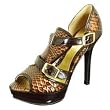 Qupid Luxe National Brown Snake Platfrom Peep Toe Heels