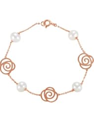 Jewelplus Freshwater Cultured Pearl Floral Design Bracelet 14K Rose Bracelet