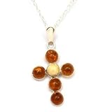 Sterling Silver Round Shaped Amber Cross Pendant on an 18 Chain By The Olivia Collection