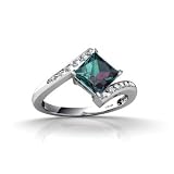 14K White Gold Square Created Alexandrite and Diamond Bypass Ring
