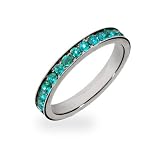 Blue Zircon CZ Sterling Silver Stackable Eternity Band