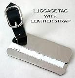 METAL LUGGAGE I D TAG BLACK GENUINE LEATHER STRAP LT002