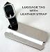 METAL LUGGAGE I D TAG BLACK GENUINE LEATHER STRAP LT002