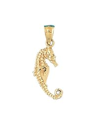 Dazzlers Solid 14 karats Gold 3D Seahorse Charm Pendant available in three colors from jewelsberry (weights: 2.2 grams only)