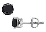 14K White Gold : Round Black Diamond Stud Earrings 4.00 CT. TW.
