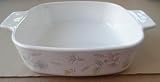 Vintage 1 Liter Corningware Bakeware Dish - White - 6 3/4 inches x 6 3/4 inches x 1 3/4 inches - Floral design - Lid NOT included
