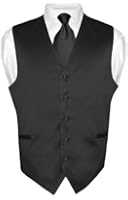 Men's Dress Vest & NeckTie Solid BLACK Color Neck Tie Set for Suit or Tuxedo
