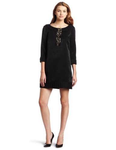 Ali Ro Women's 3/4 Sleeve Dress With Sequin Placard, Black, 4