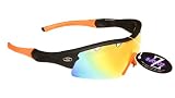 RayZor Professional Lightweight UV400 Black Sports Wrap Running Sunglasses, With a 1 Piece Vented Orange Iridium Mirrored Anti-Glare Lens.