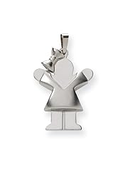 14k White Gold Puffed Girl with Bow on Left Engravable Charm