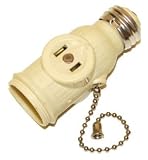 GE Polarized 2 Outlet Light Socket Adapter with Pull Chain Light Control (Color: Ivory), 54180