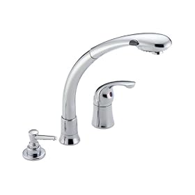 Delta Faucet 474 Waterfall Single-Handle Pull-Out Centerset Kitchen Faucet with Spray, Chrome