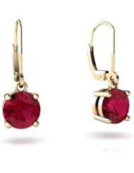 Created Ruby 14kt Yellow Gold Lever Back Earrings