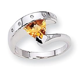 Sterling Silver Citrine and Diamond Ring - Size 8