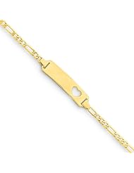 14k Gold 6in Engraveable Plate with Stamped-Out Heart Figaro Link Baby/Child ID