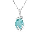Pear Shaped Aquamarine wand Diamond Pendant in White Gold