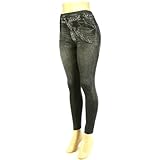 Fake Denim Jean Leggings Stretchy Skinny Pants Black