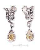 Sterling Silver Marcasite Post Earrings 5 X 7mm Citrine Teardrop Dangle