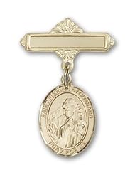 14K Gold Baby Badge with St. Finnian of Clonard Charm and Polished Badge Pin