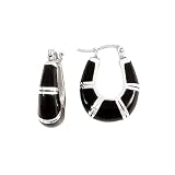 Sterling Silver Onyx Inlay ''U'' Hoop Earrings