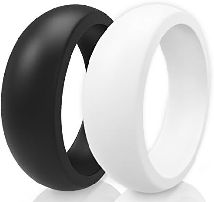 Premium Men Silicone Wedding Ring (Wedding Band) - 2 Rings Pack - Incredibly Lightweight and Comfortable (black and white, 11)