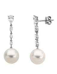 CleverEves 18K Palladium White Gold Pair 1 1 3Cttw 12.00mm Round South Sea Cultured Pearl & Diamond earrings