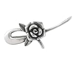 Sterling Silver Rose and Elegant Swoosh Brooch Pin