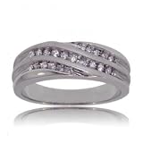 Mens 14KT White Gold Wedding Band 3Row 1/2cttw Diamonds
