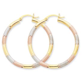 14k Gold Tri color 3mm Diamond cut Earrings 315eAT6e lL 14k Gold Tri color 3mm Diamond cut Earrings
