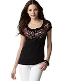 RXB Floral-Embroidery Knit Peasant Top